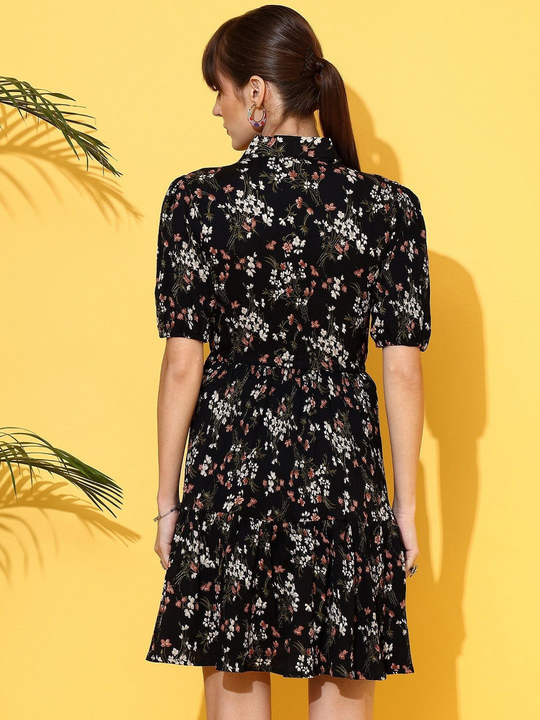 Black Bloom Fit and Flare Mini Dress
