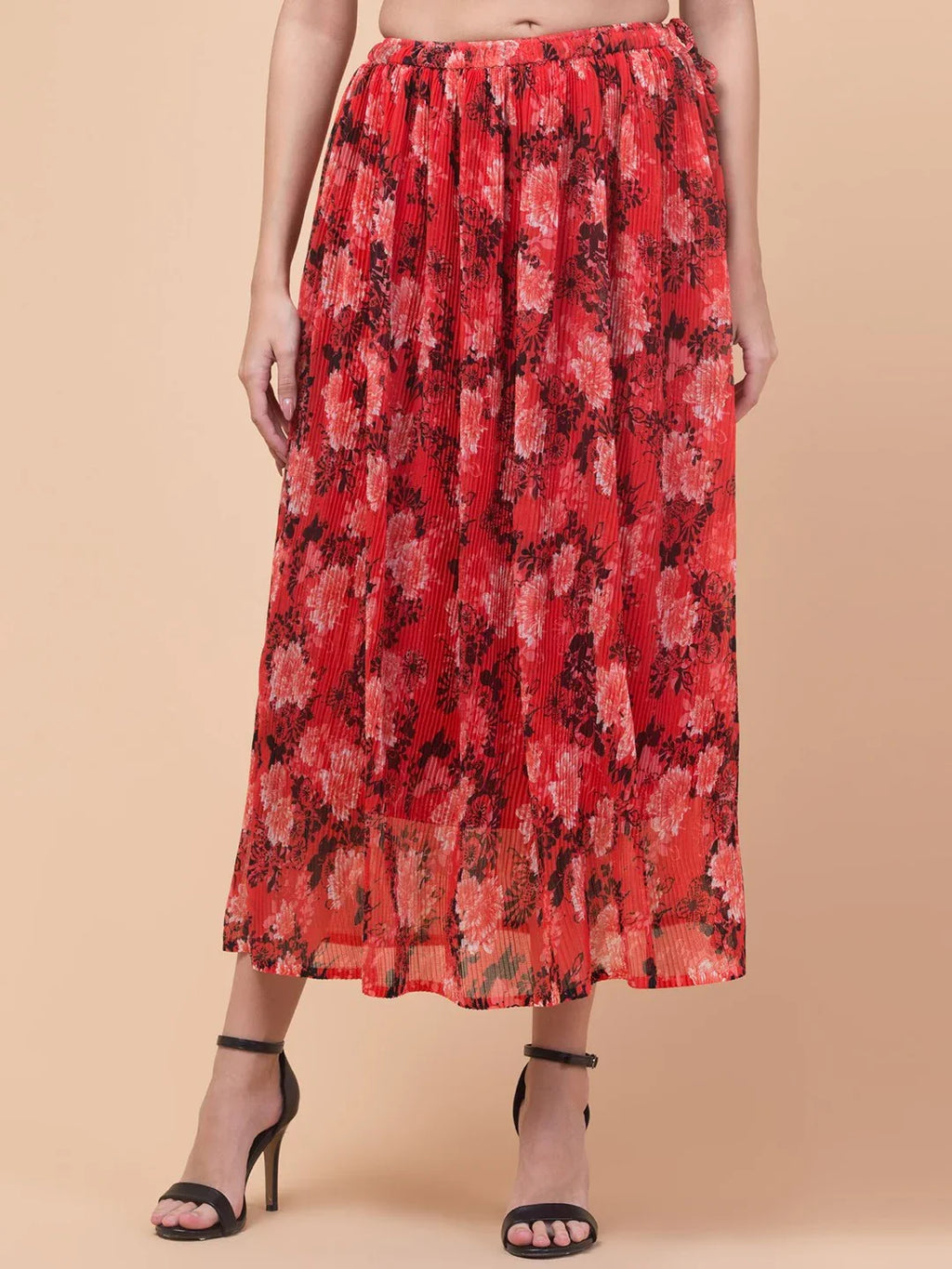 Black Abstract Print Maxi Skirt