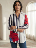 White Floral Elegance Stripe Shirt