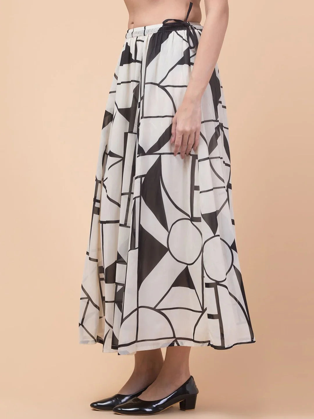 Black Abstract Print Maxi Skirt