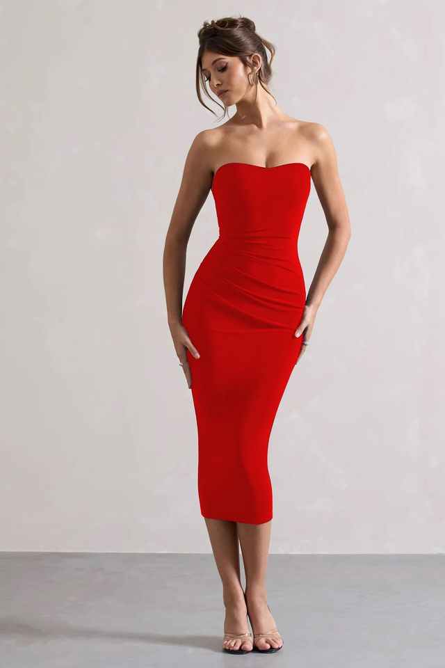 Red Strapless Bodycon Party Dress