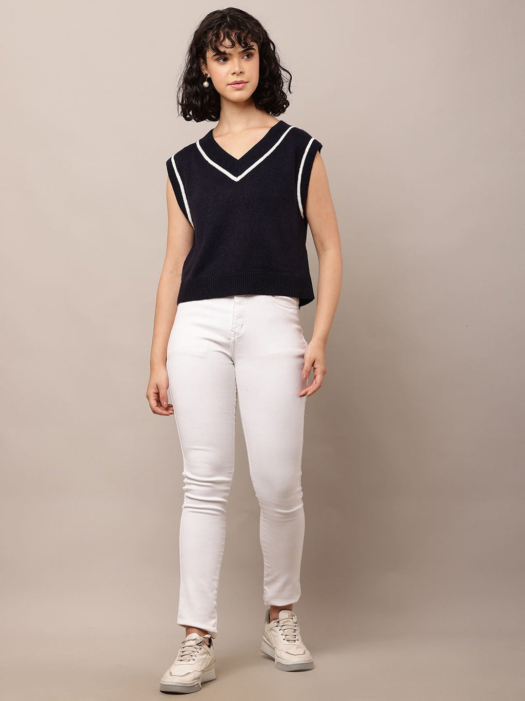 Black Luxe V-Neck Cotton Sweater