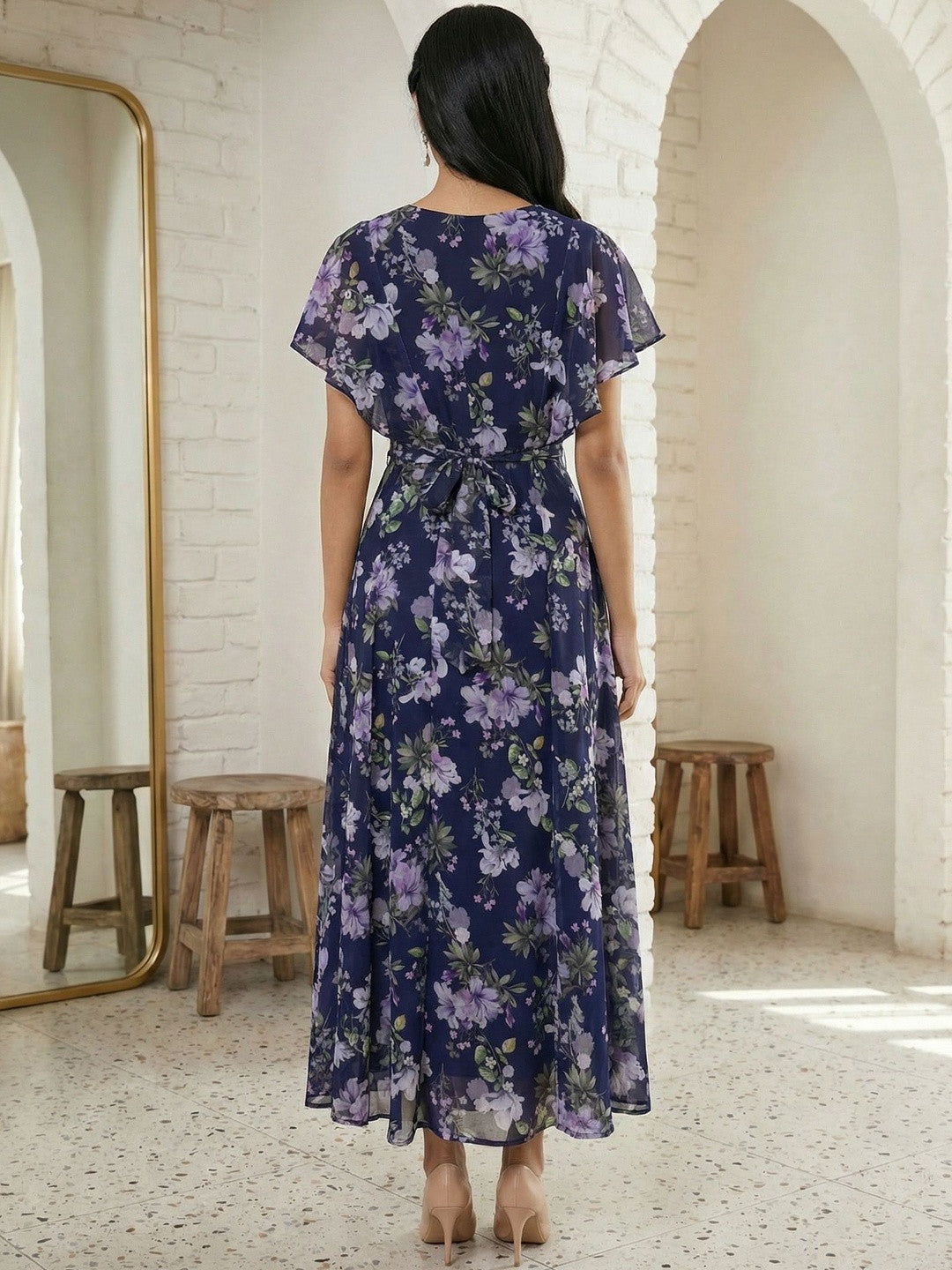 Chic Purple Floral Print Maxi Dress