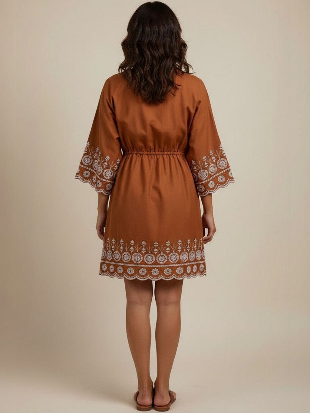 Rust Brown Embroidered A-Line Mini Dress