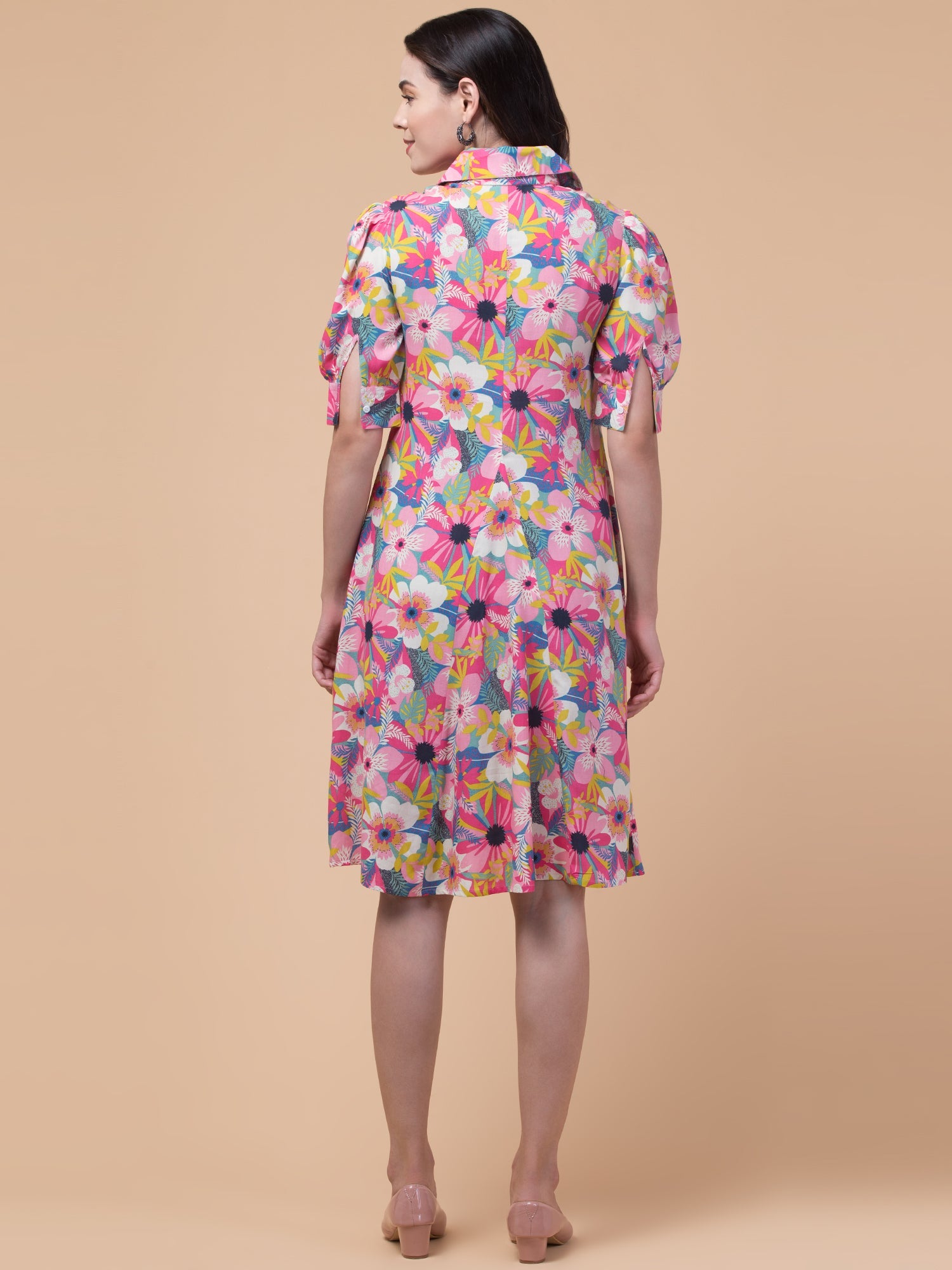 Pink Petal Rayon Casual Chic Dress