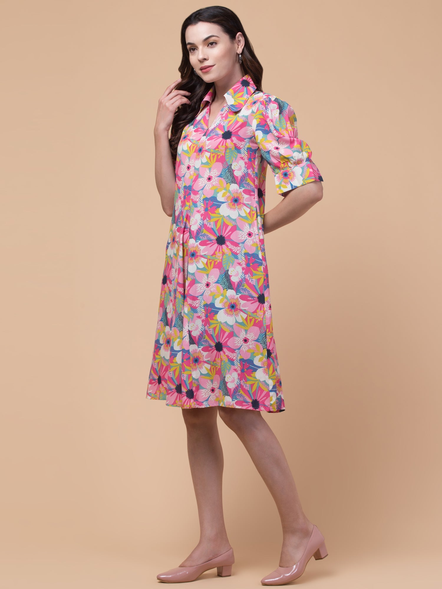 Pink Petal Rayon Casual Chic Dress