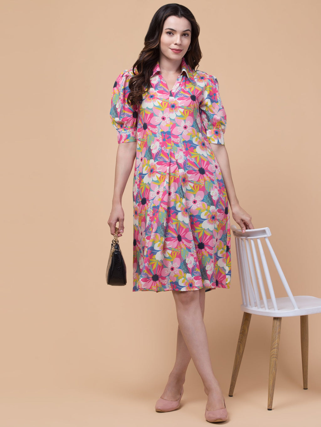 Pink Petal Rayon Casual Chic Dress