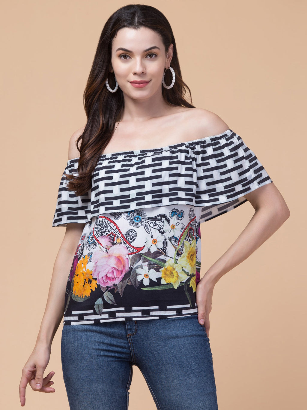 Black Floral Print Top
