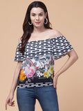 Black Floral Print Top