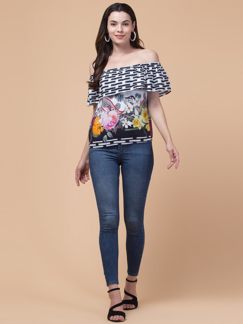 Black Floral Print Top