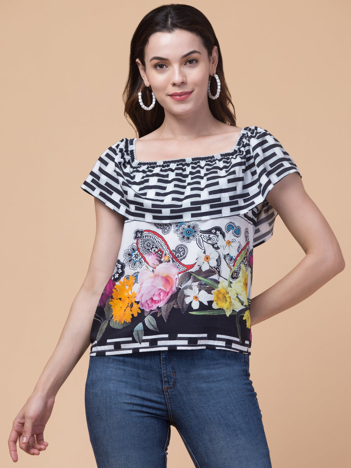 Black Floral Print Top
