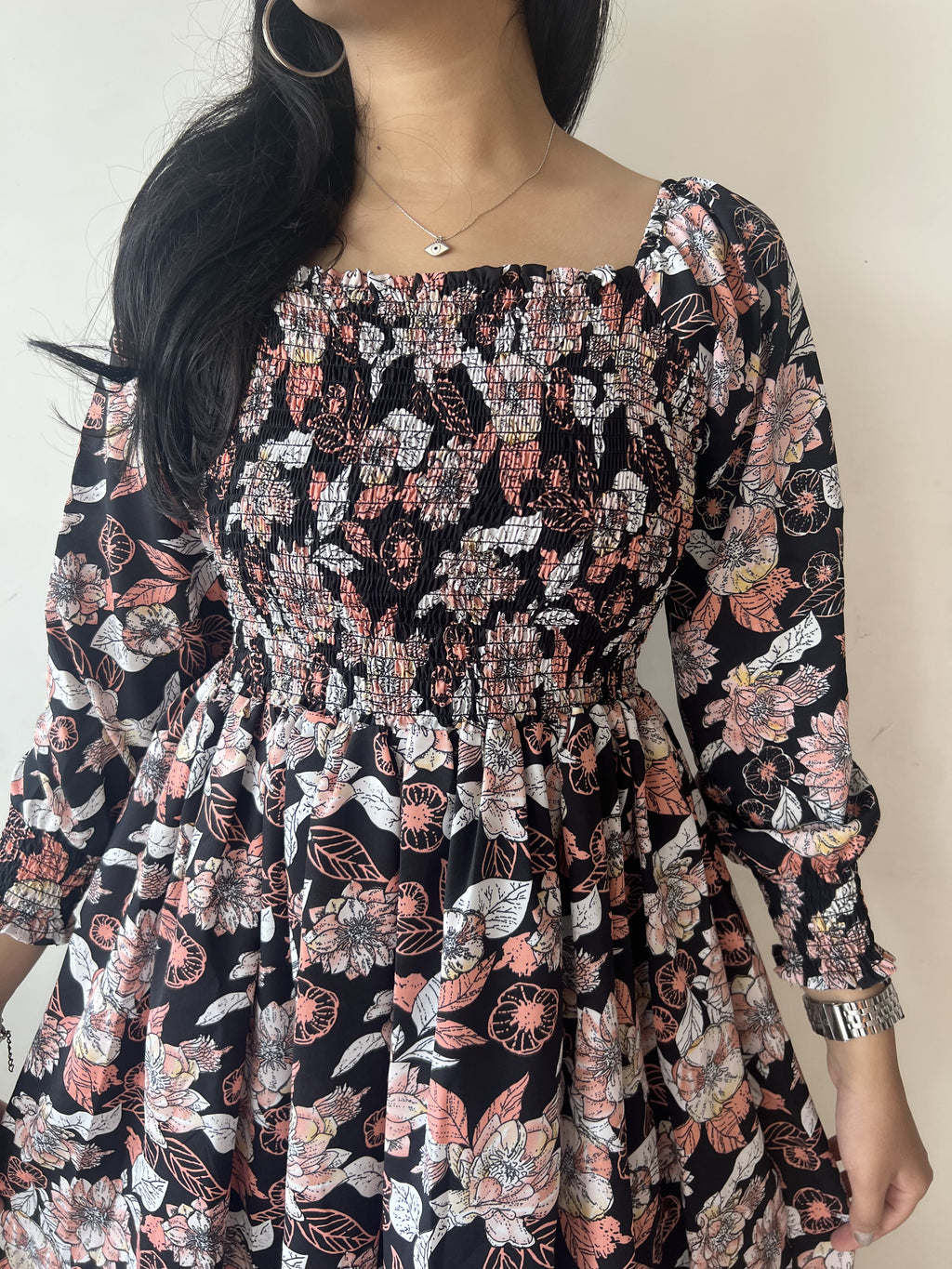 Smocked Animal Print Maxi Dress