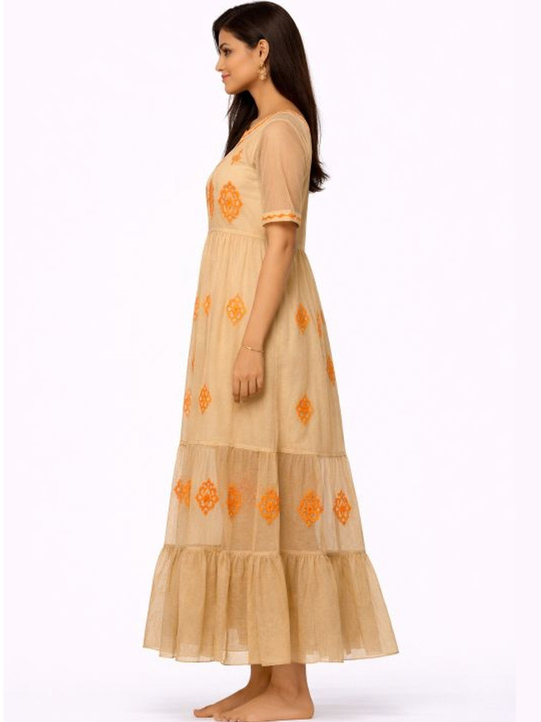 Mocha Bloom Embroidered Maxi Dress