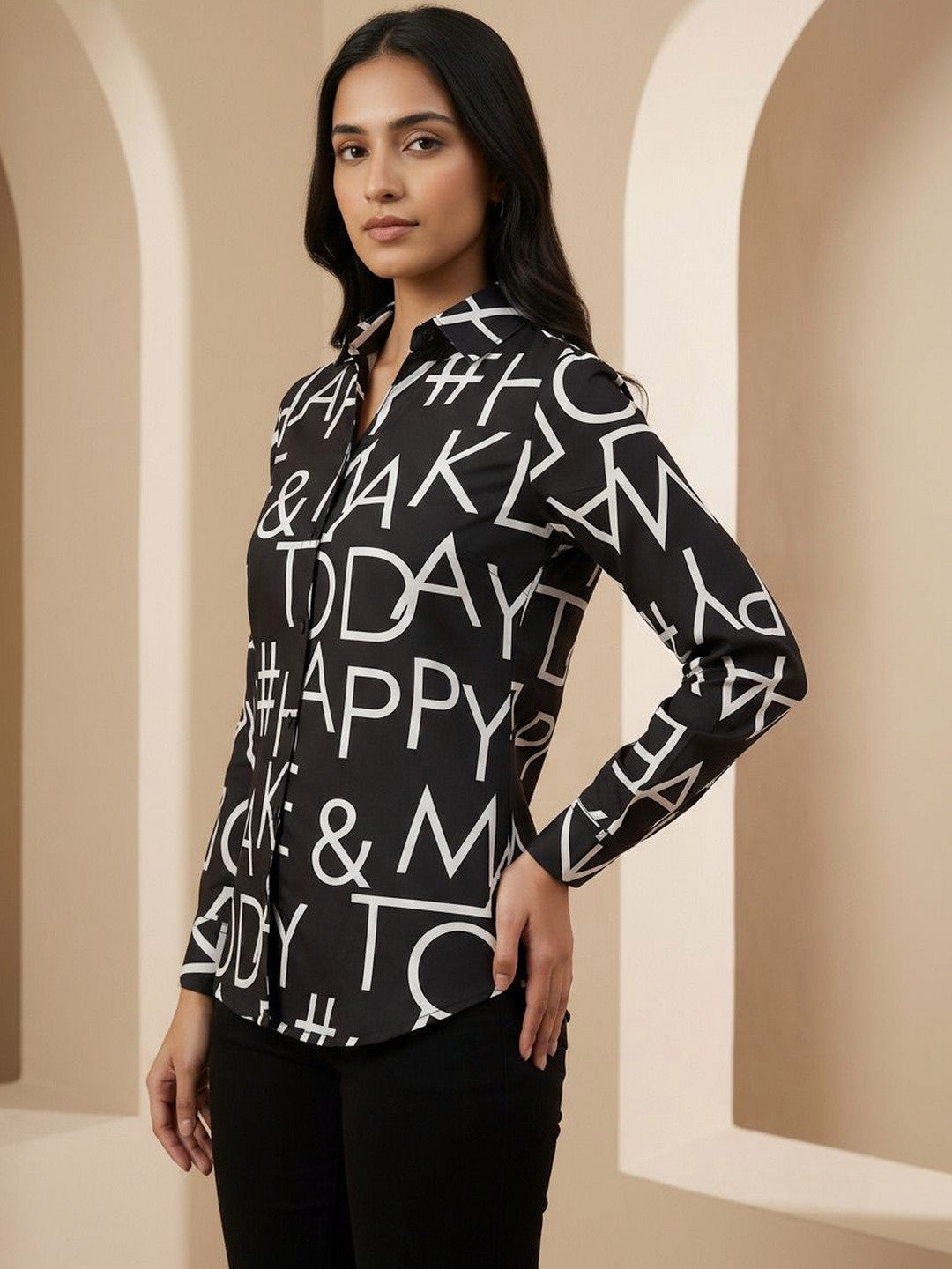 Classic Black Printed Casual Shirt