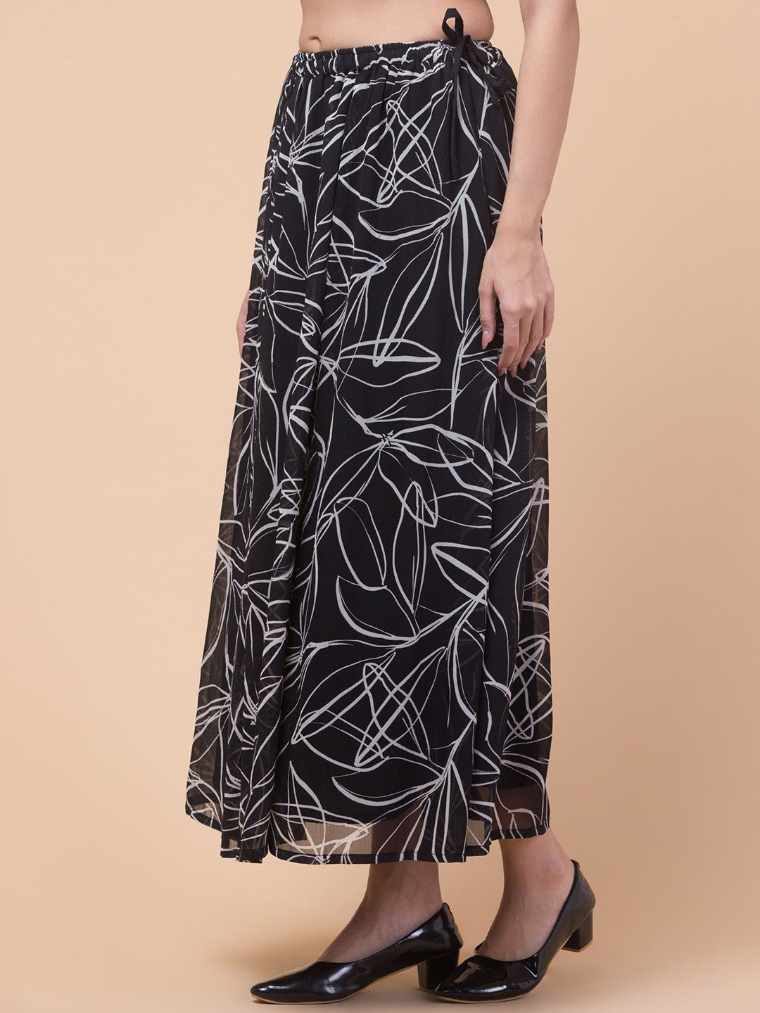 Black Abstract Print Maxi Skirt
