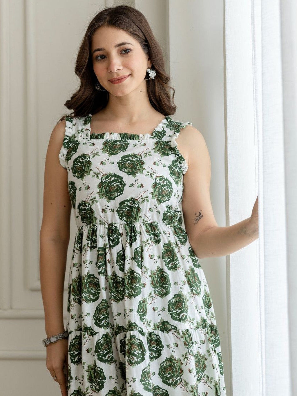 Floral Charm Green Midi Dress