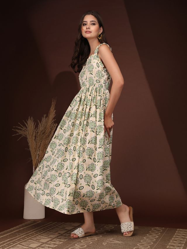 Minimal Green Fit and Flare Maxi Dress