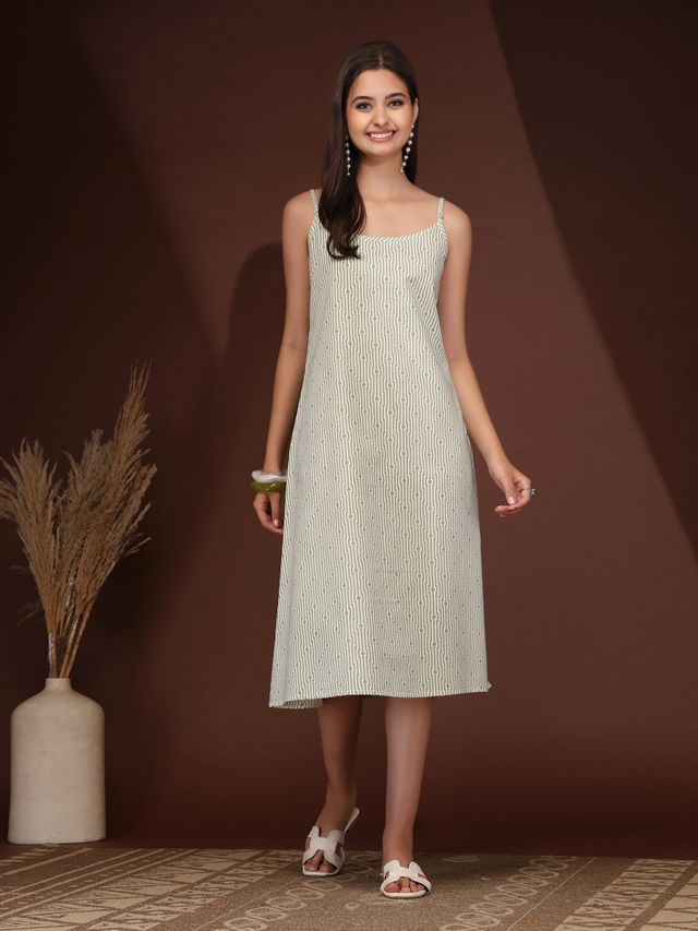 Green Geometry Fit & Flare Midi Dress