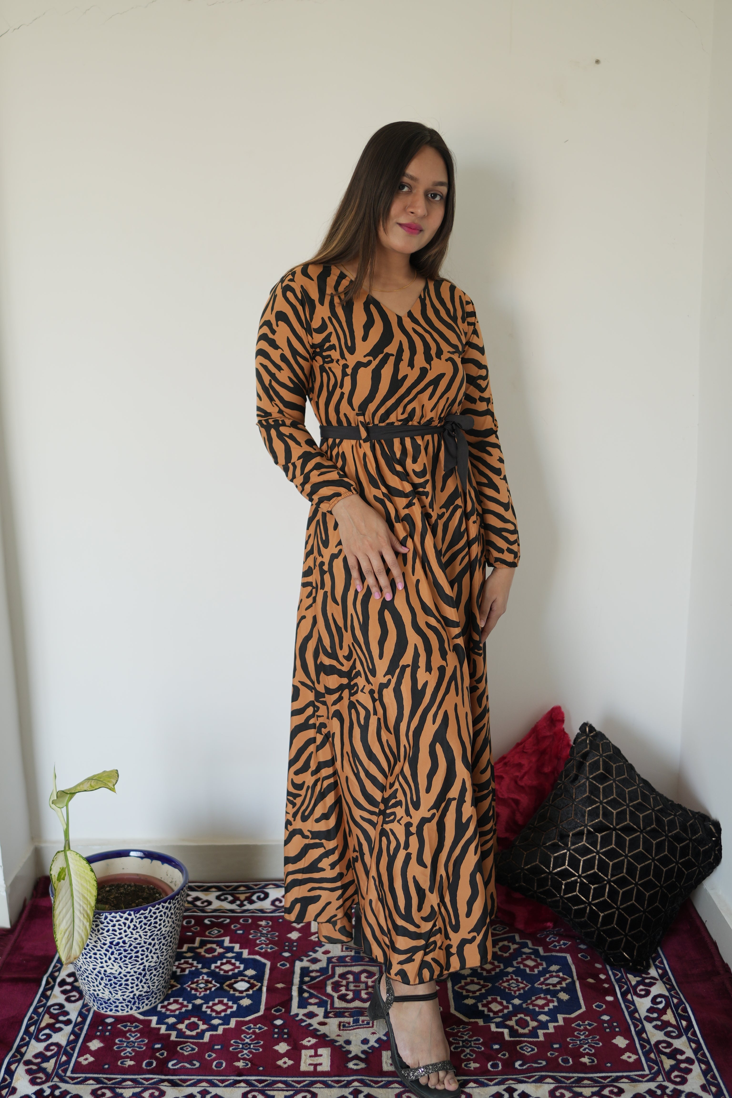 Sunset Noir Fit and Flare Maxi Dress
