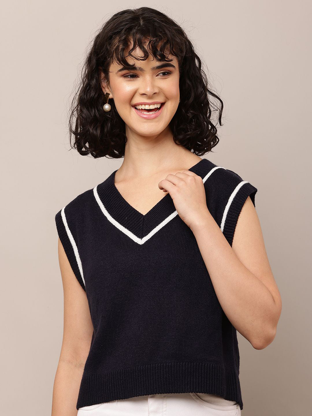 Black Luxe V-Neck Cotton Sweater