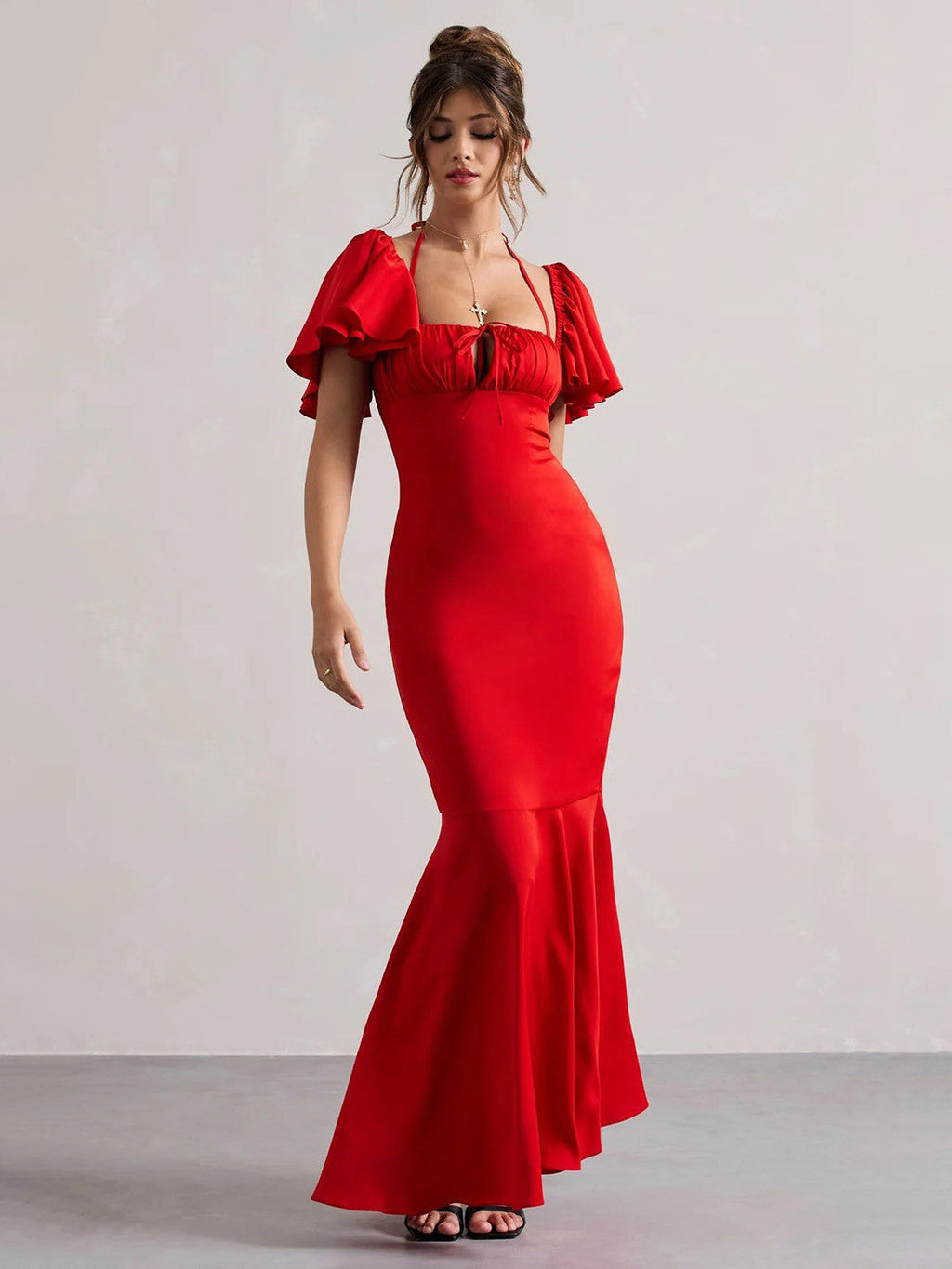 Ruby Elegance Flared Maxi Dress