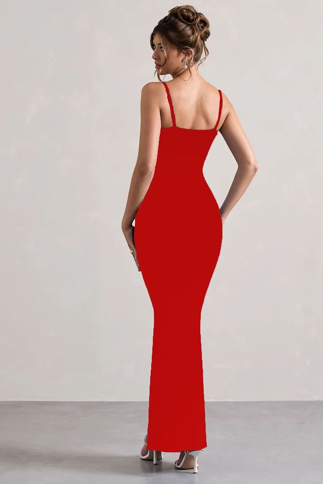 Red Sleeveless Cami Bodycon Maxi Dress