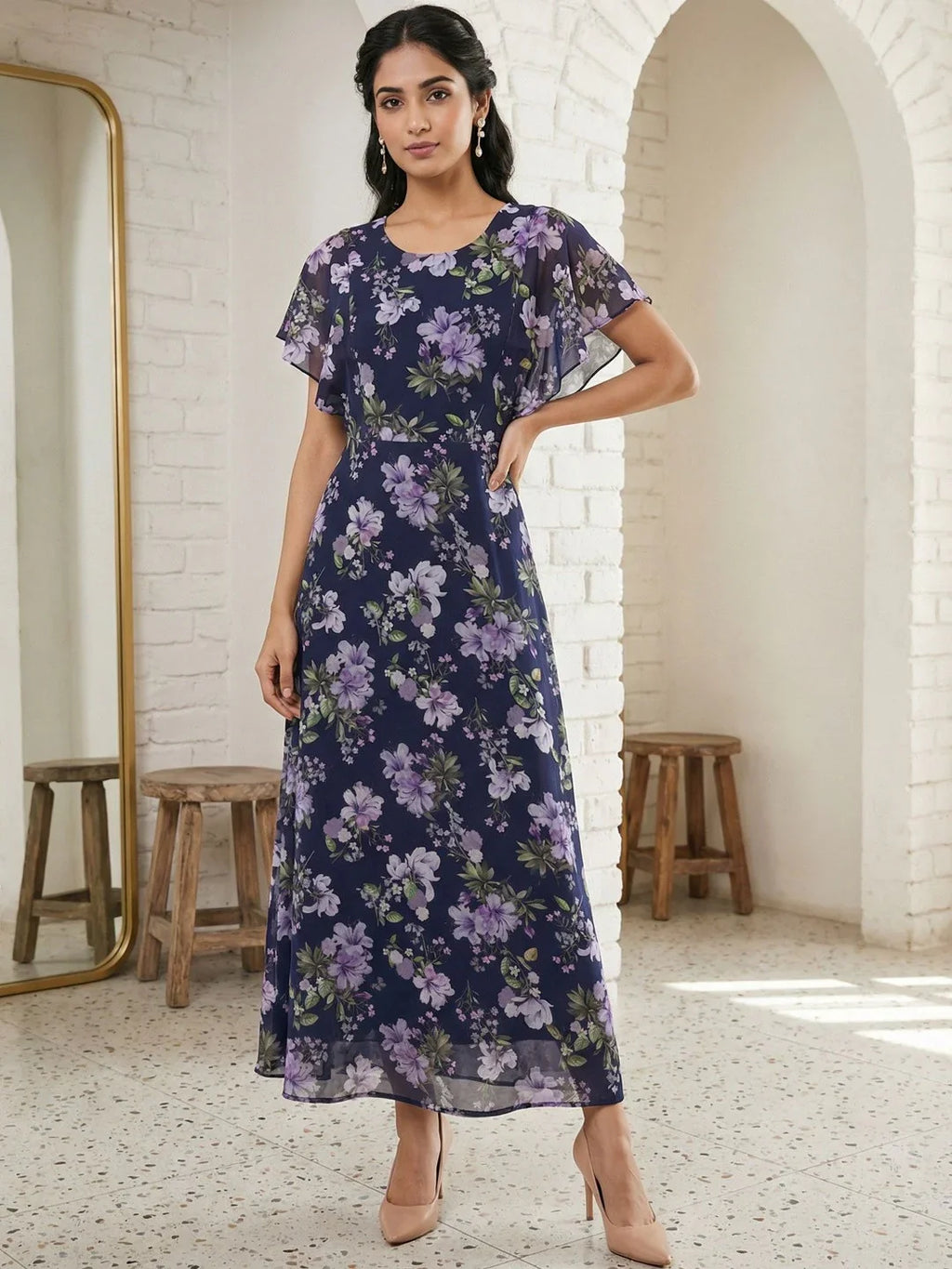 Chic Floral A-Line Maxi Dress