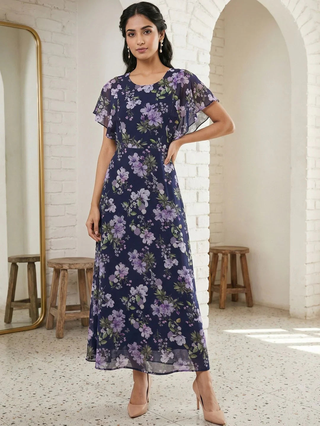 Chic Floral A-Line Maxi Dress