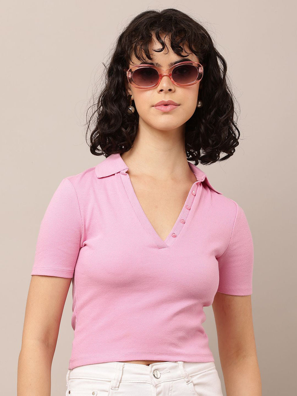 Blush Muse V-Neck Crop Top