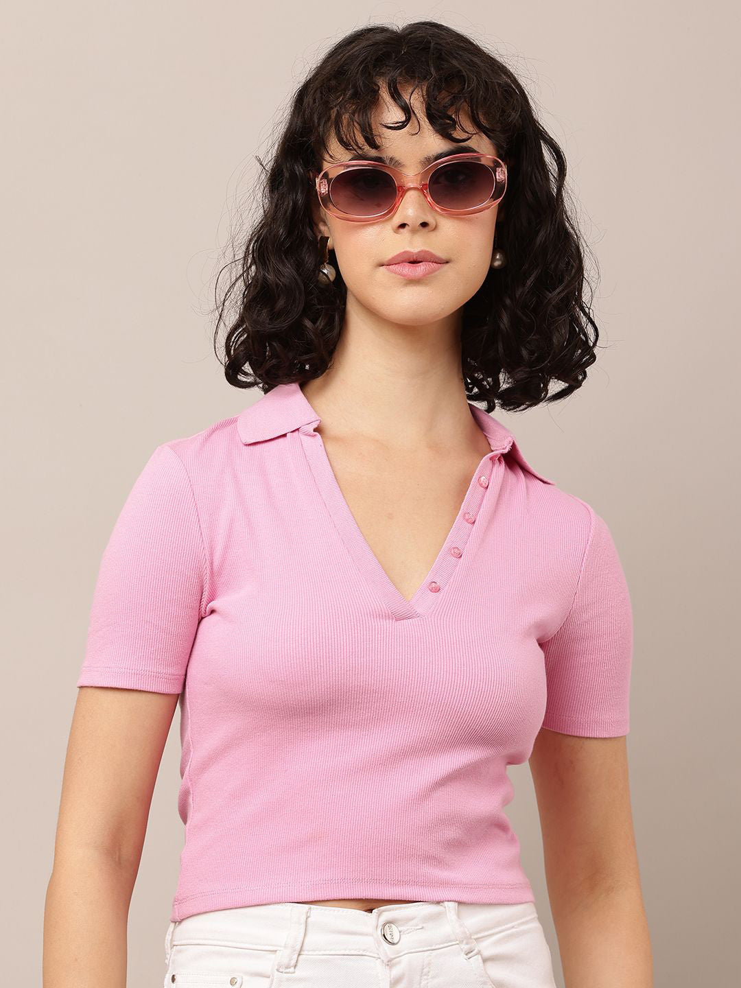 Blush Muse V-Neck Crop Top