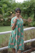 Floral Green Knee-Length Dress