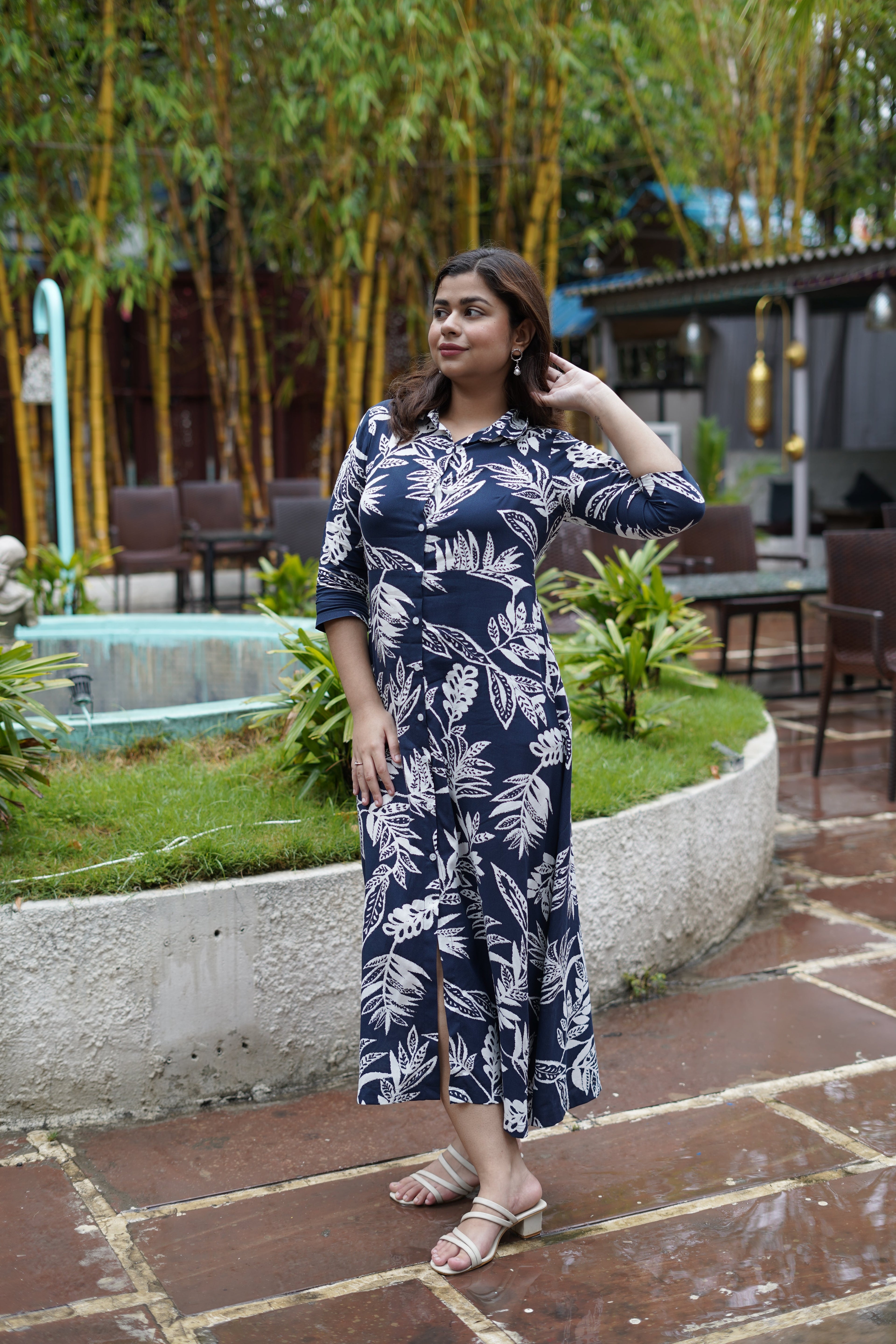 Midnight Printed Navy Shirt Dress