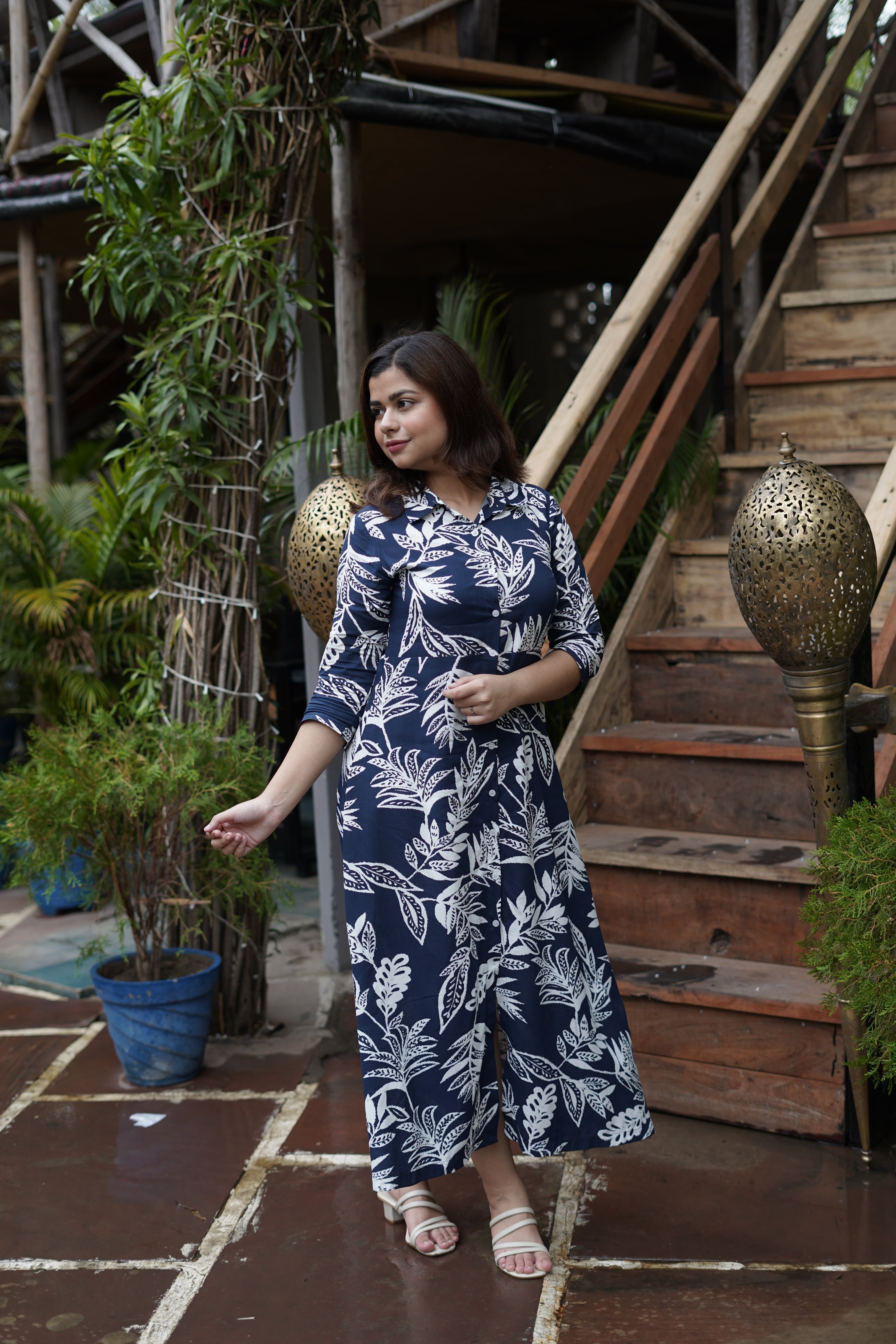 Midnight Printed Navy Shirt Dress