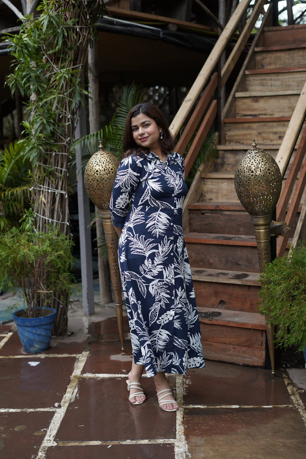 Midnight Printed Navy Shirt Dress