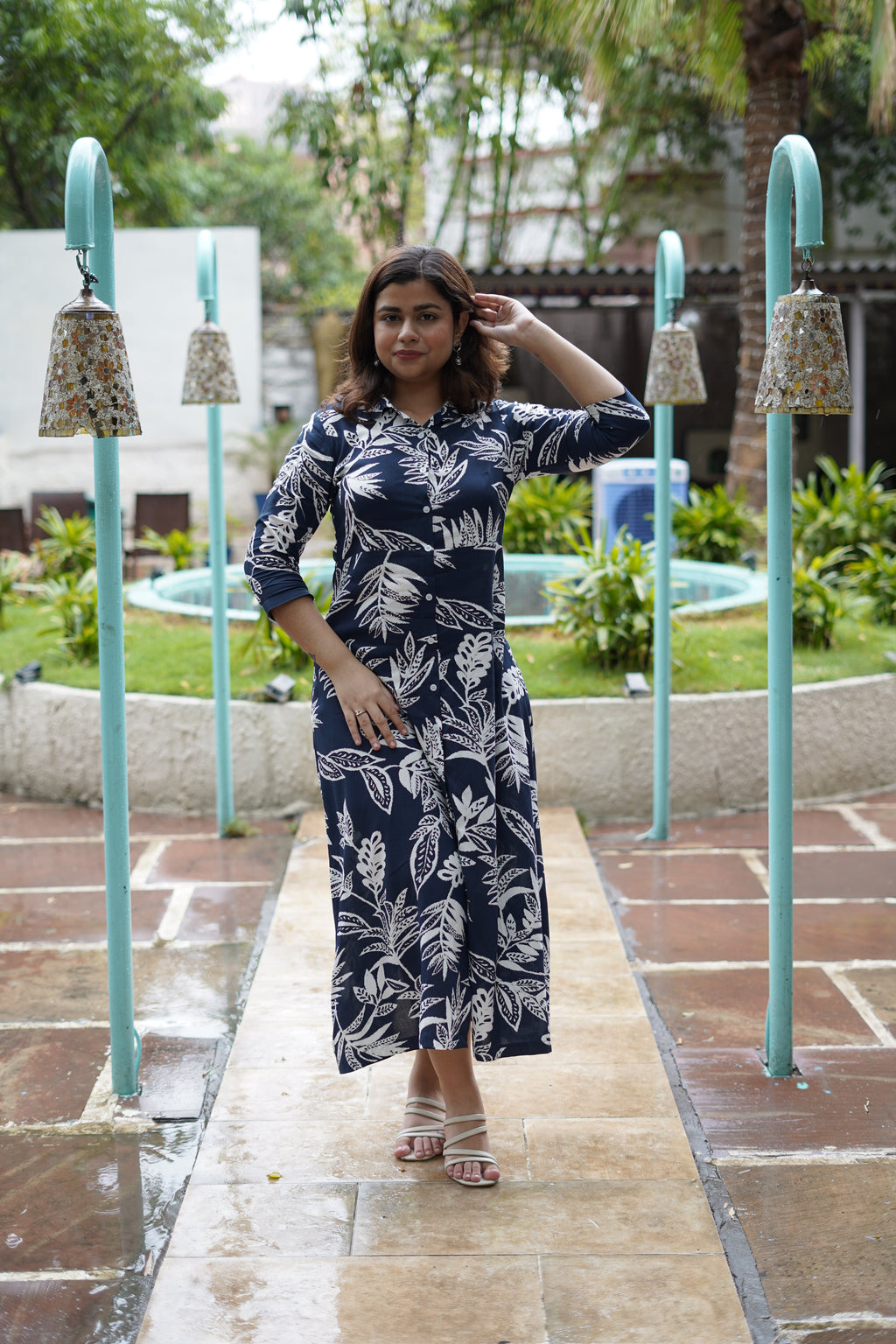 Midnight Printed Navy Shirt Dress