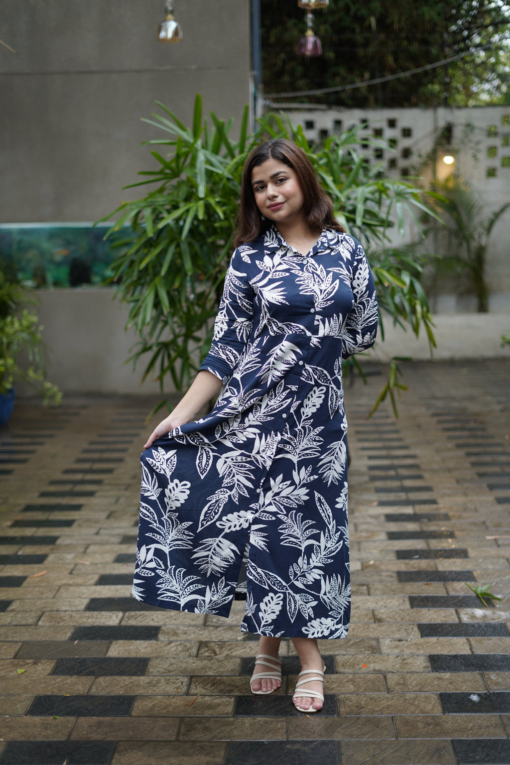 Midnight Printed Navy Shirt Dress