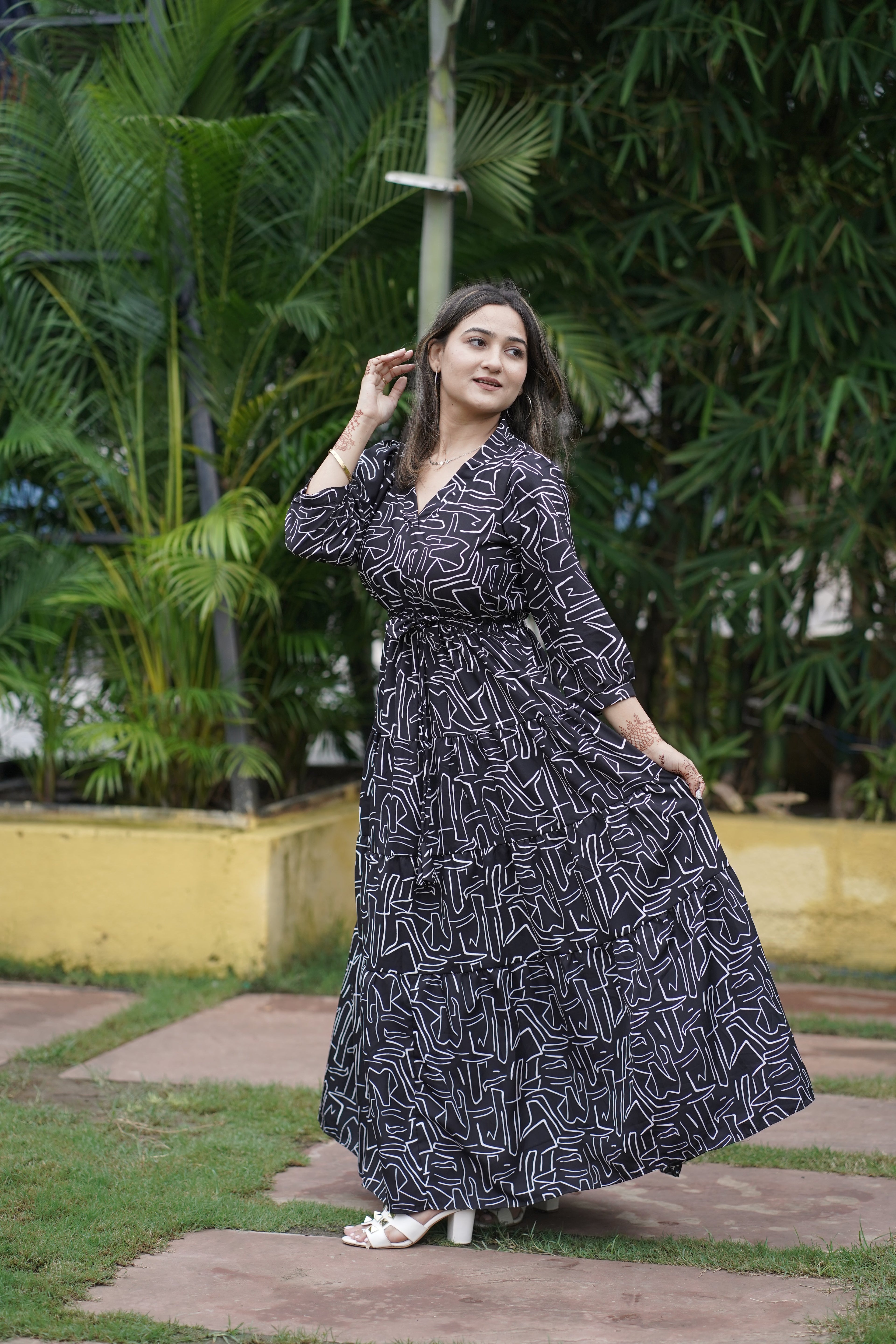 Noir Blossom Flare Maxi Dress