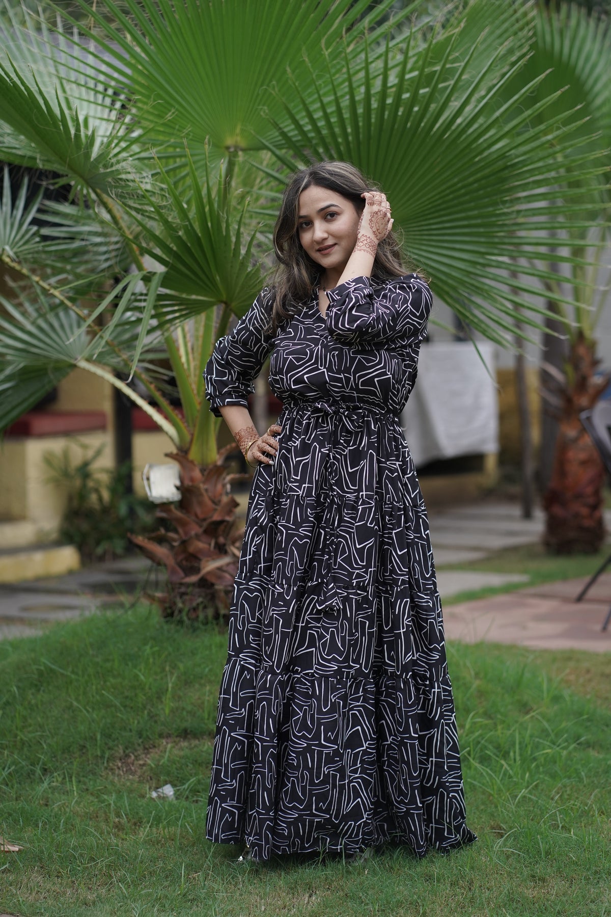 Noir Blossom Flare Maxi Dress