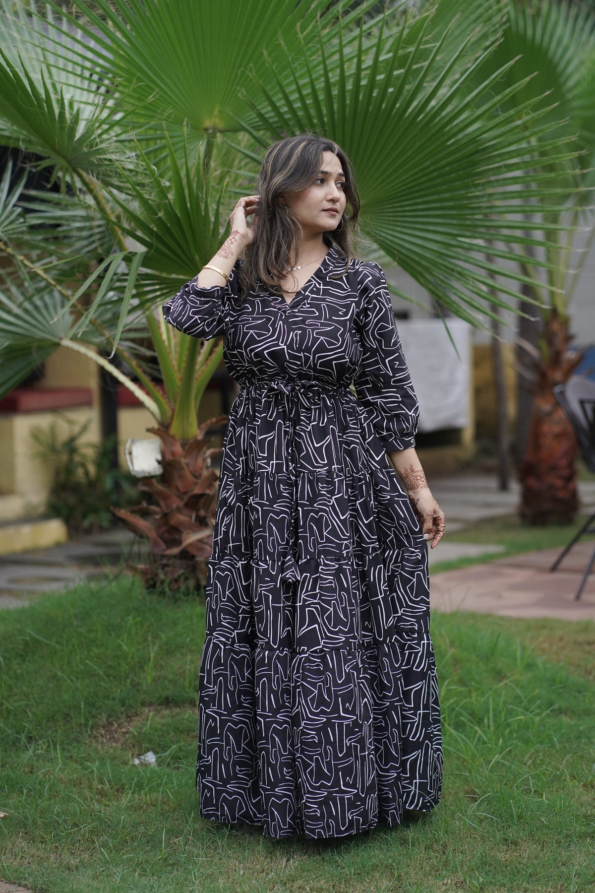 Noir Blossom Flare Maxi Dress