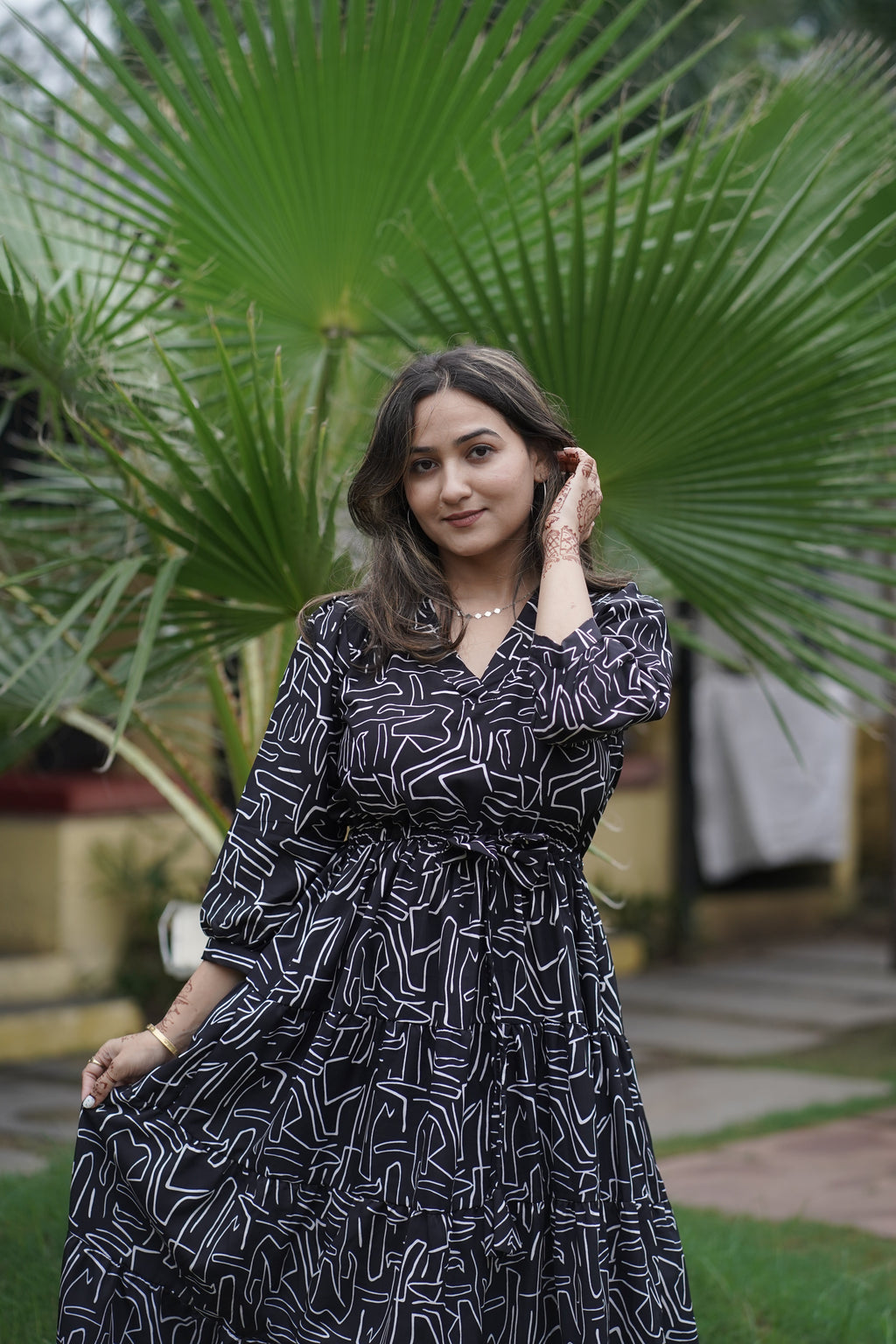 Noir Blossom Flare Maxi Dress