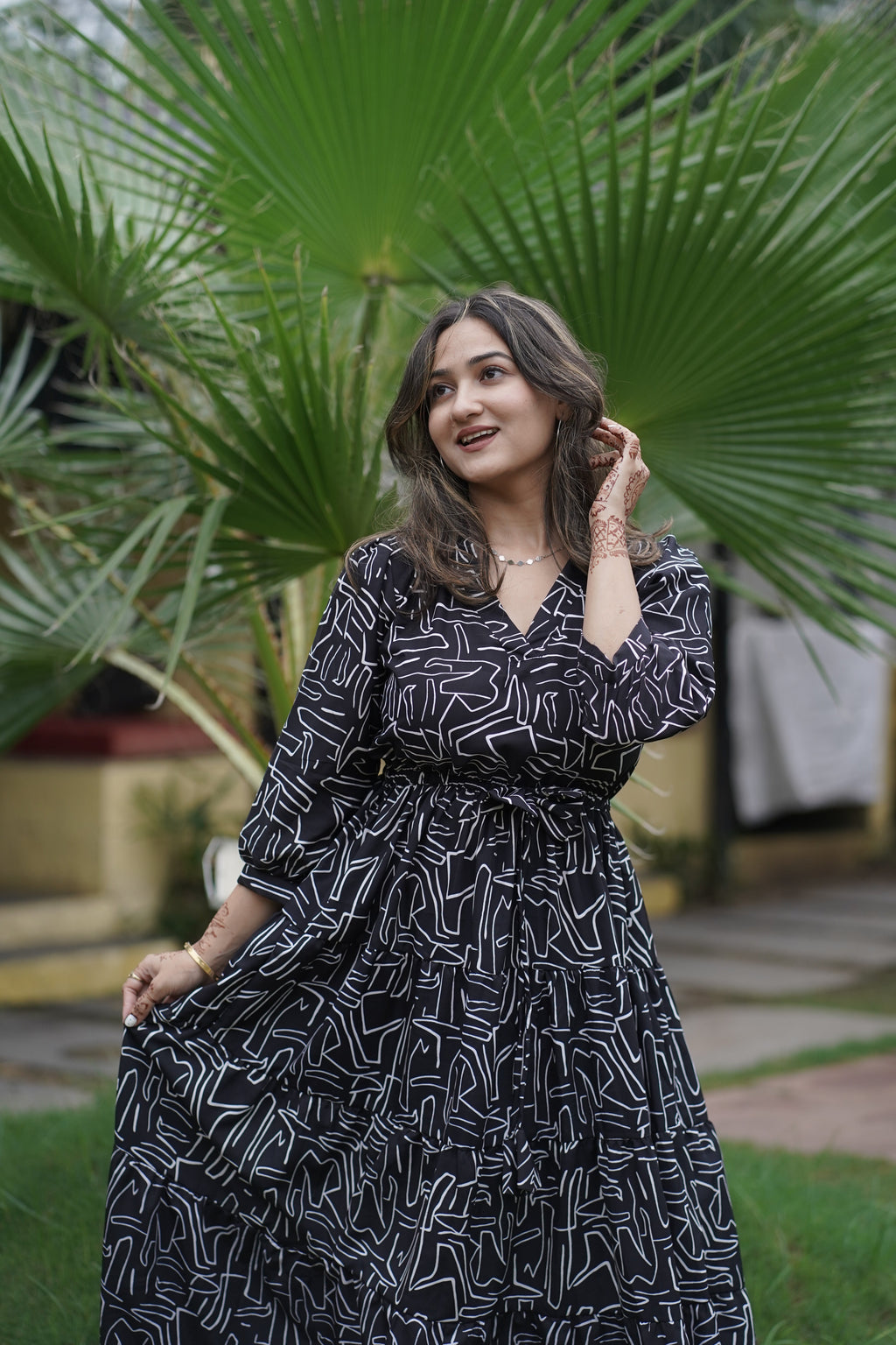 Noir Blossom Flare Maxi Dress