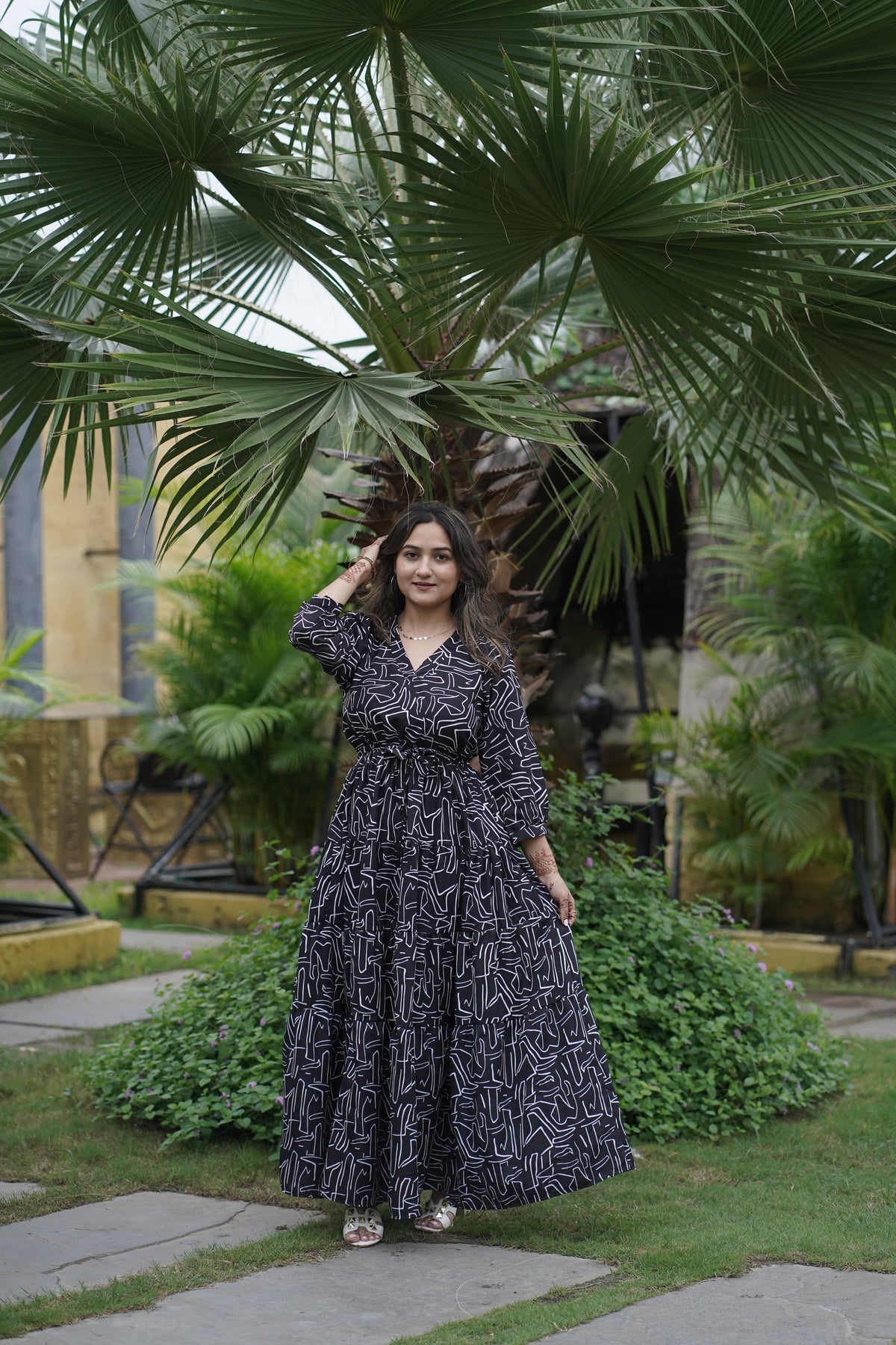 Noir Blossom Flare Maxi Dress