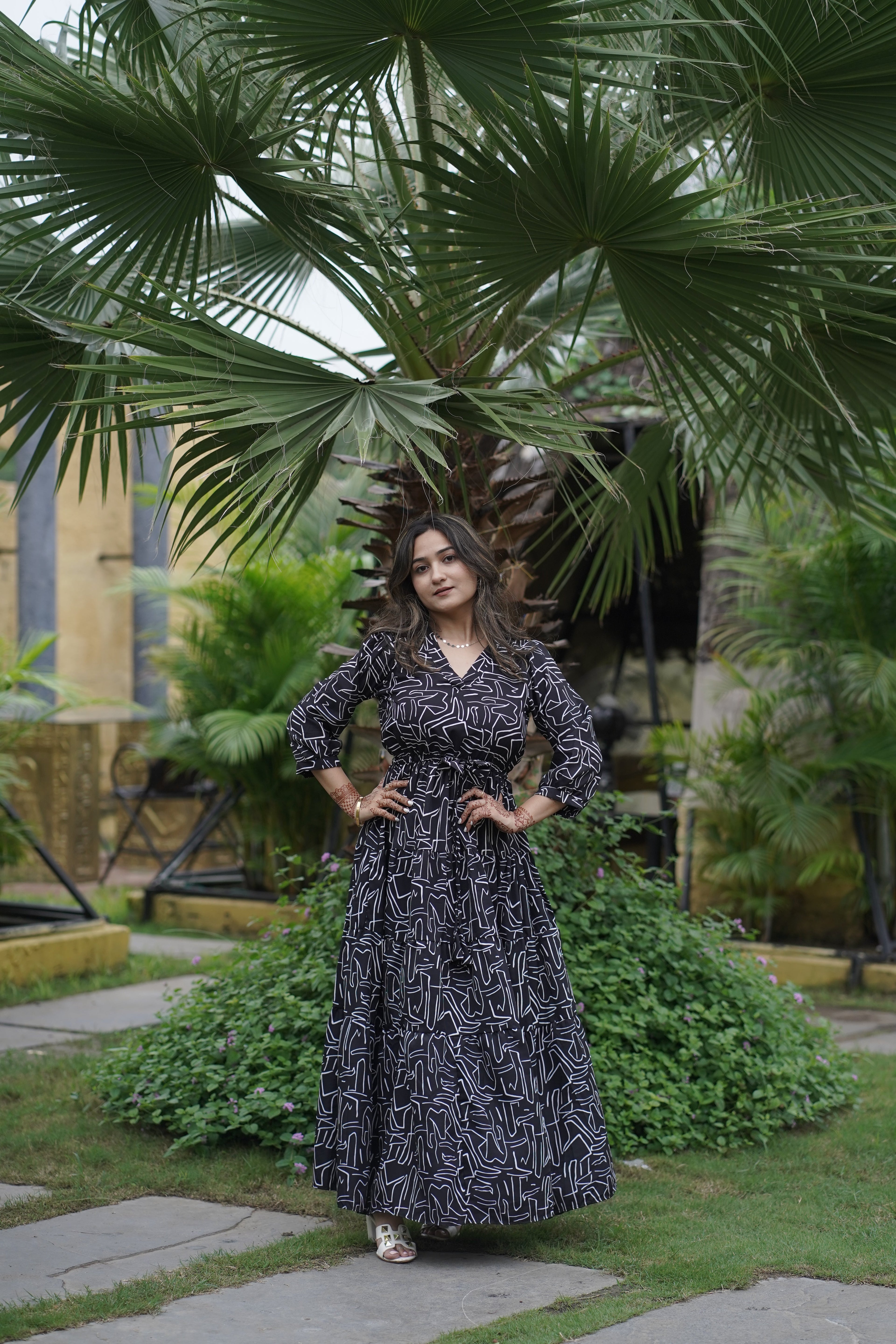 Noir Blossom Flare Maxi Dress
