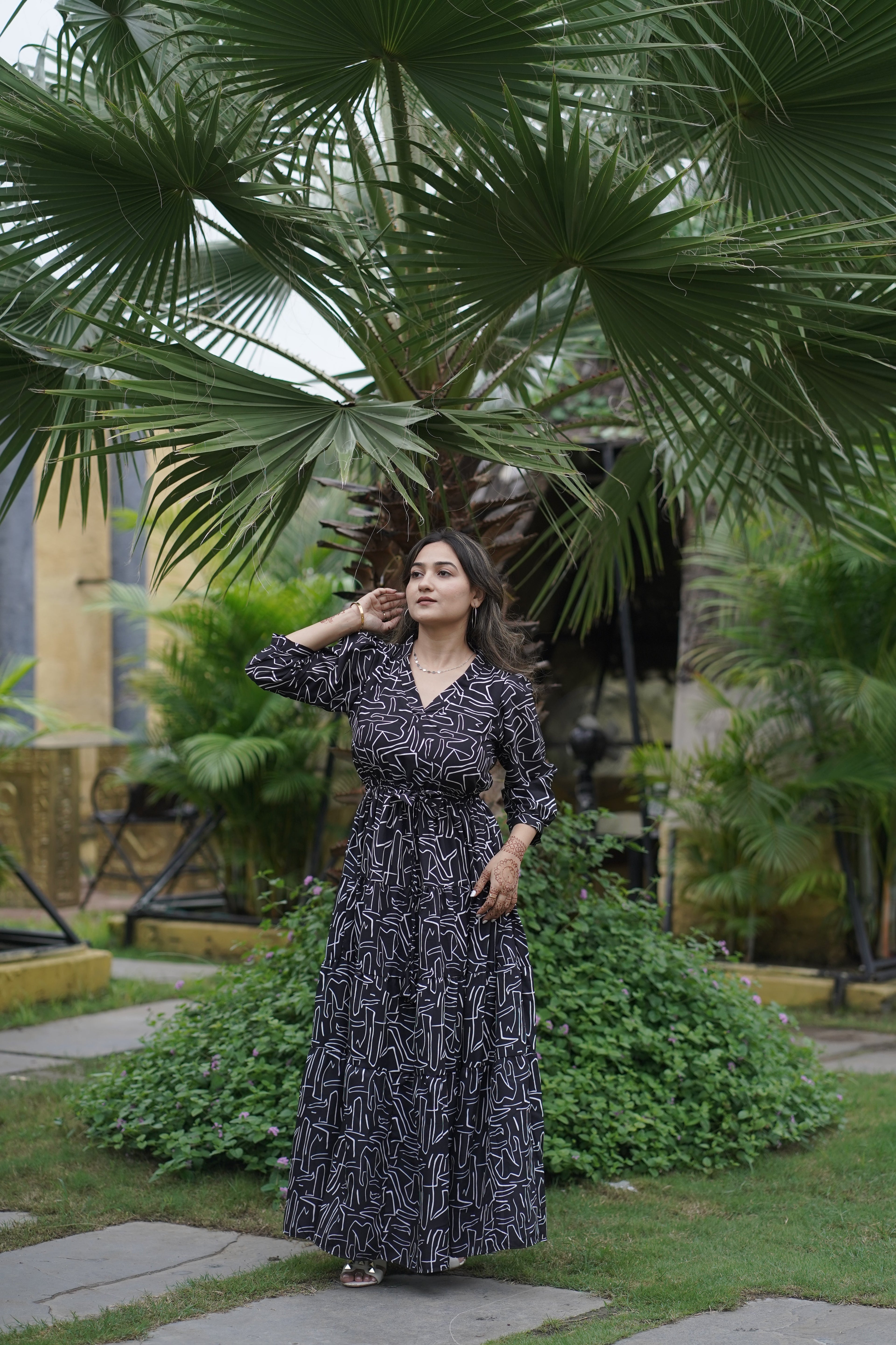 Noir Blossom Flare Maxi Dress
