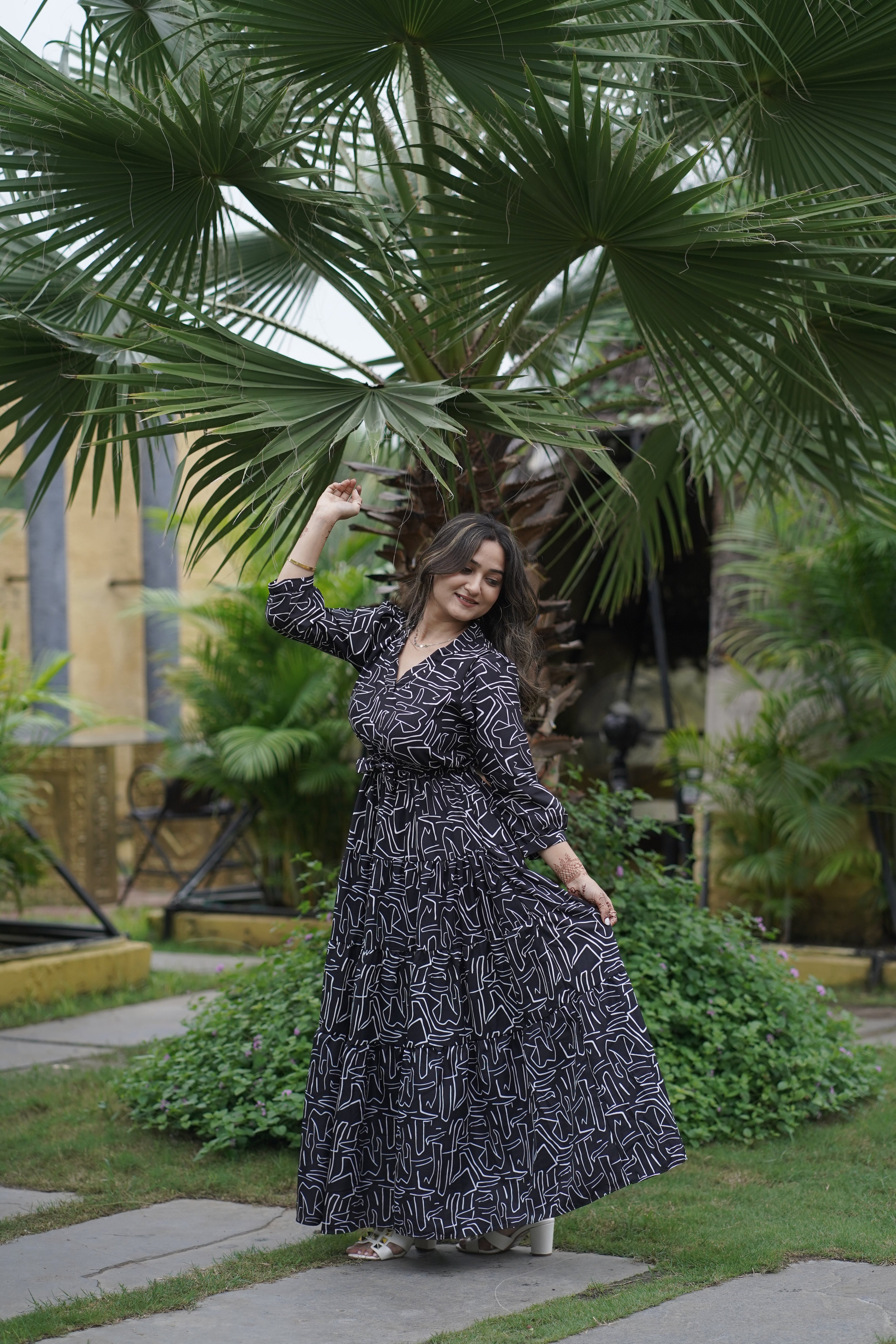 Noir Blossom Flare Maxi Dress