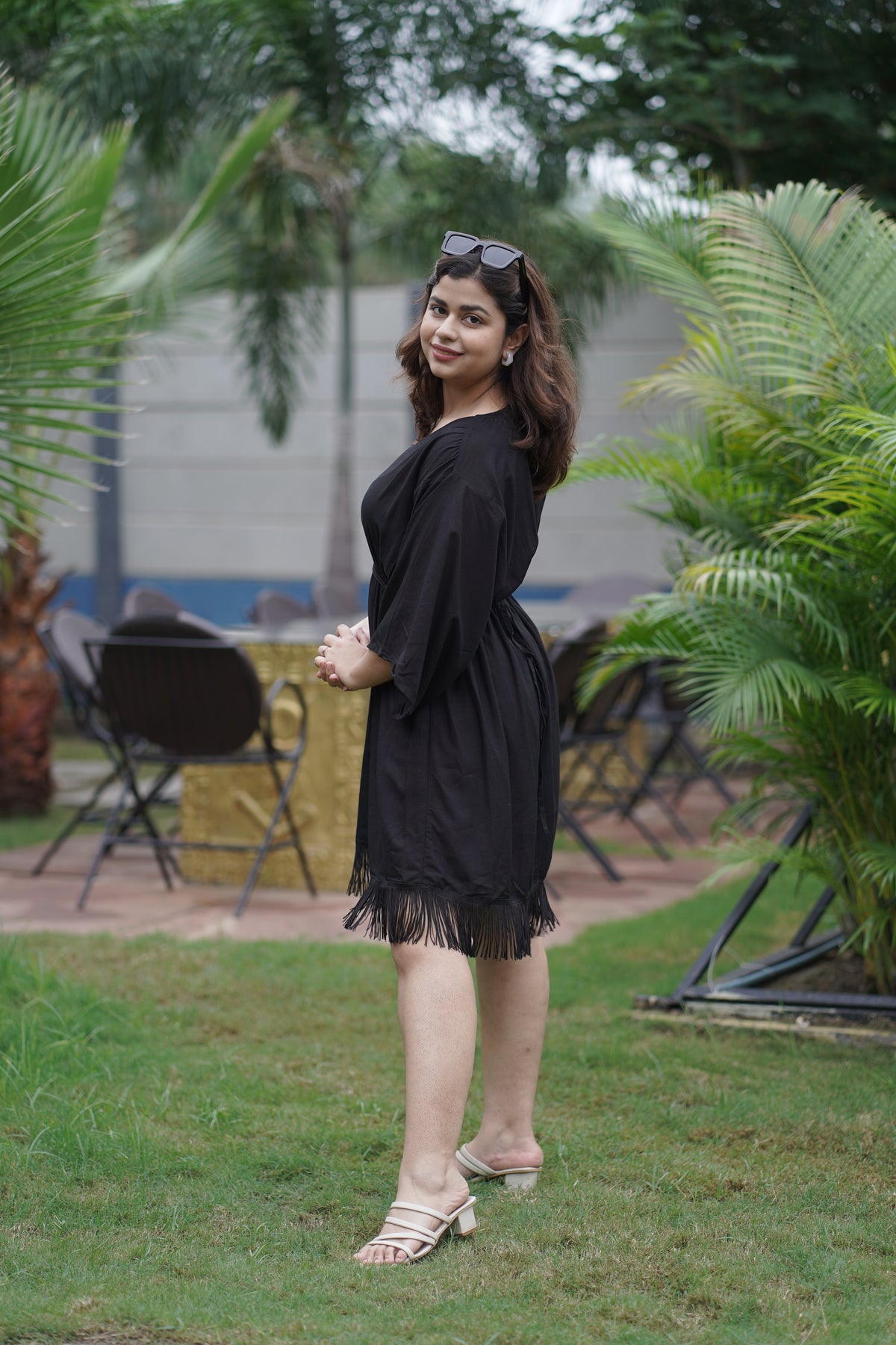 Noir Breeze Kaftan Mini Dress
