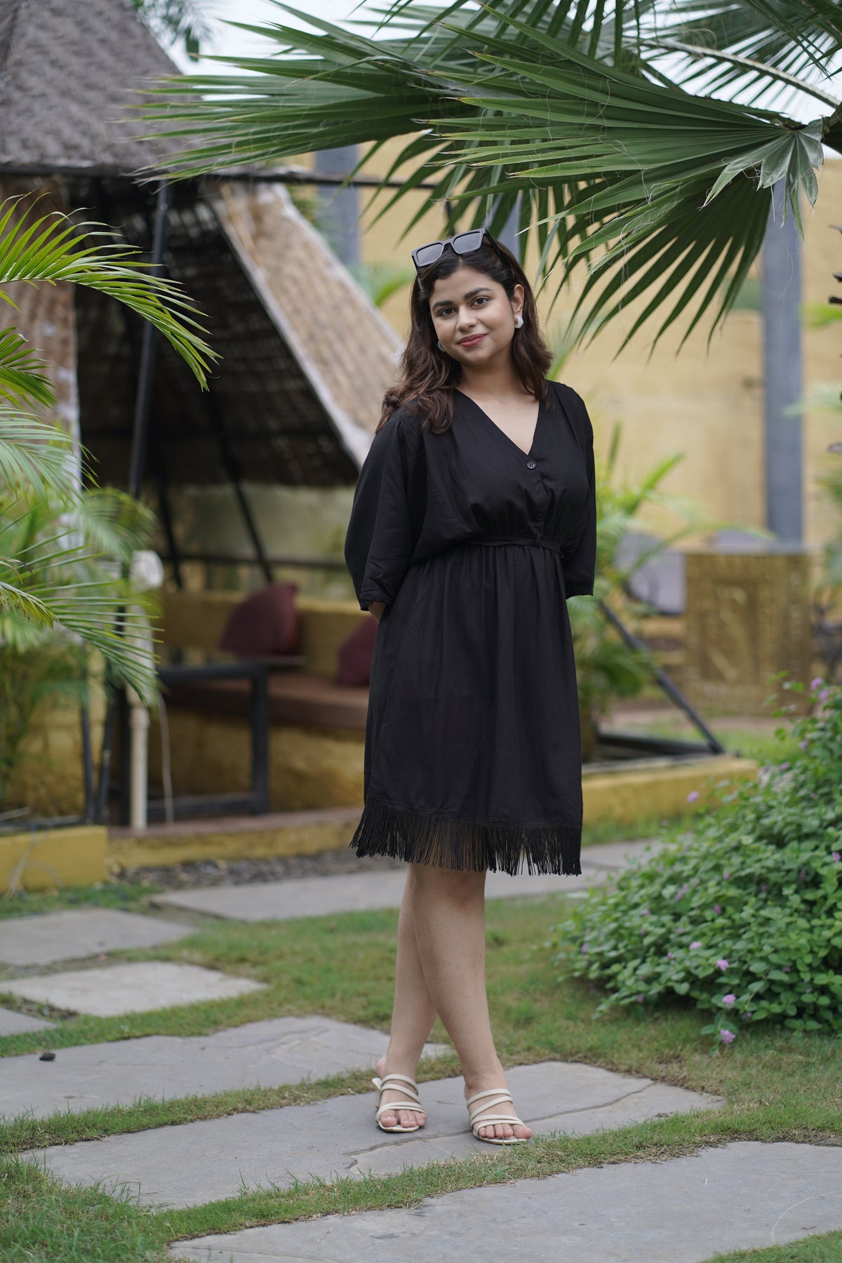 Noir Breeze Kaftan Mini Dress