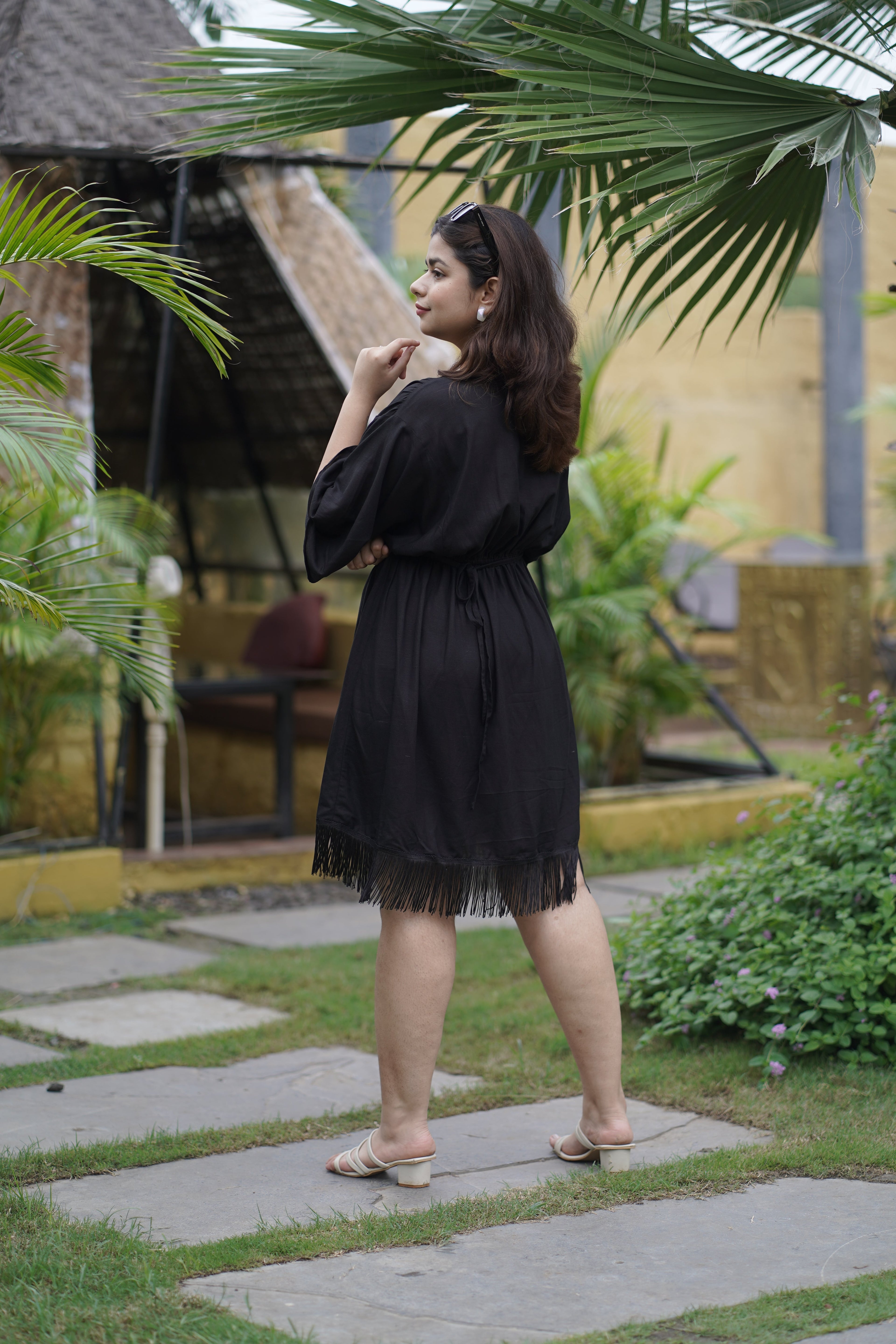 Noir Breeze Kaftan Mini Dress