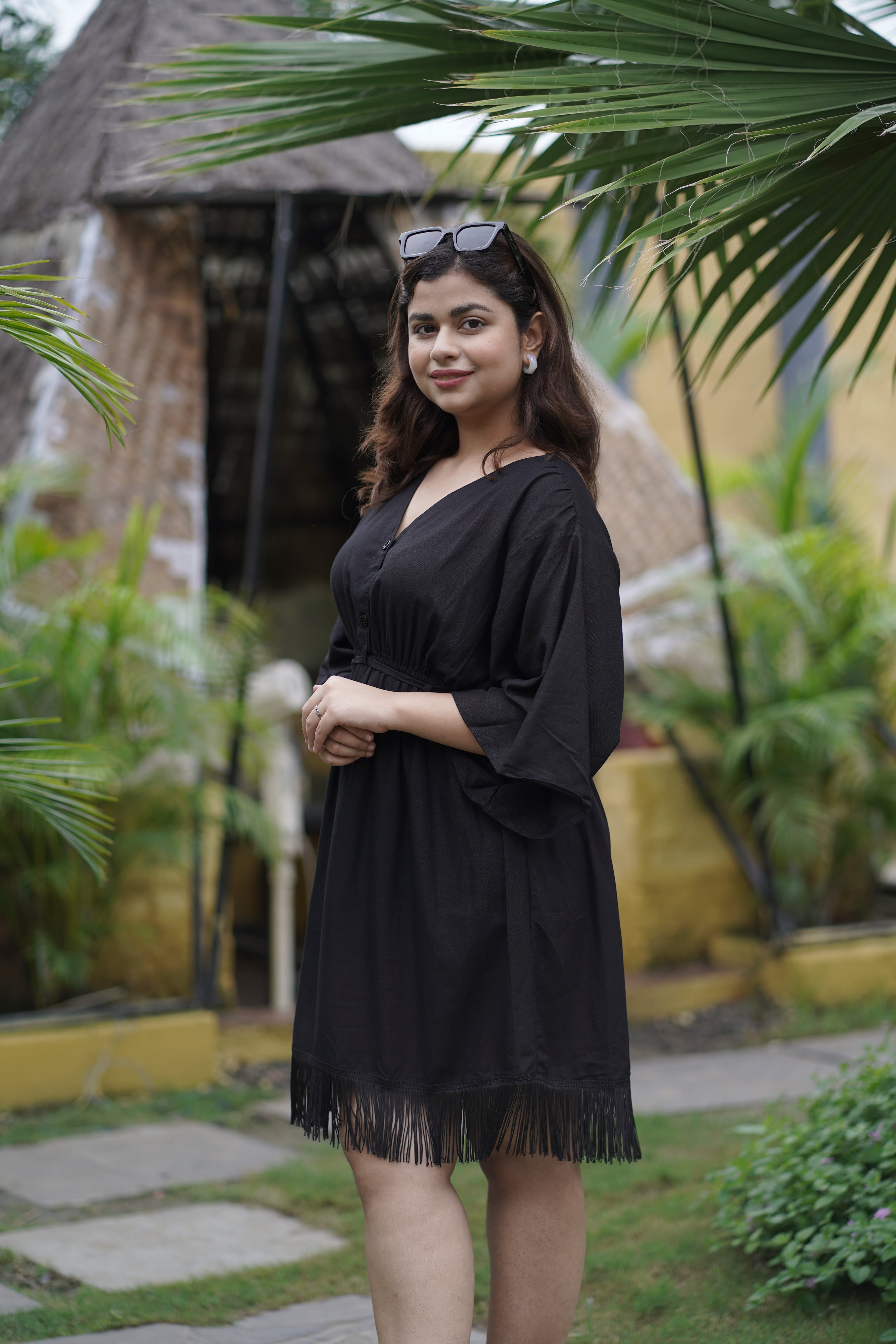 Noir Breeze Kaftan Mini Dress