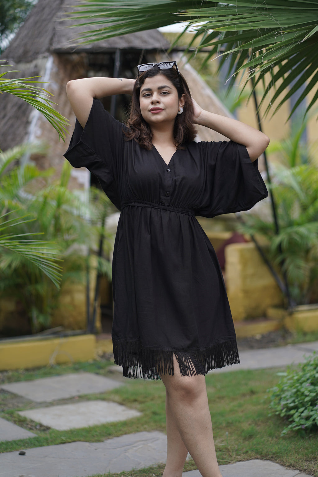 Noir Breeze Kaftan Mini Dress